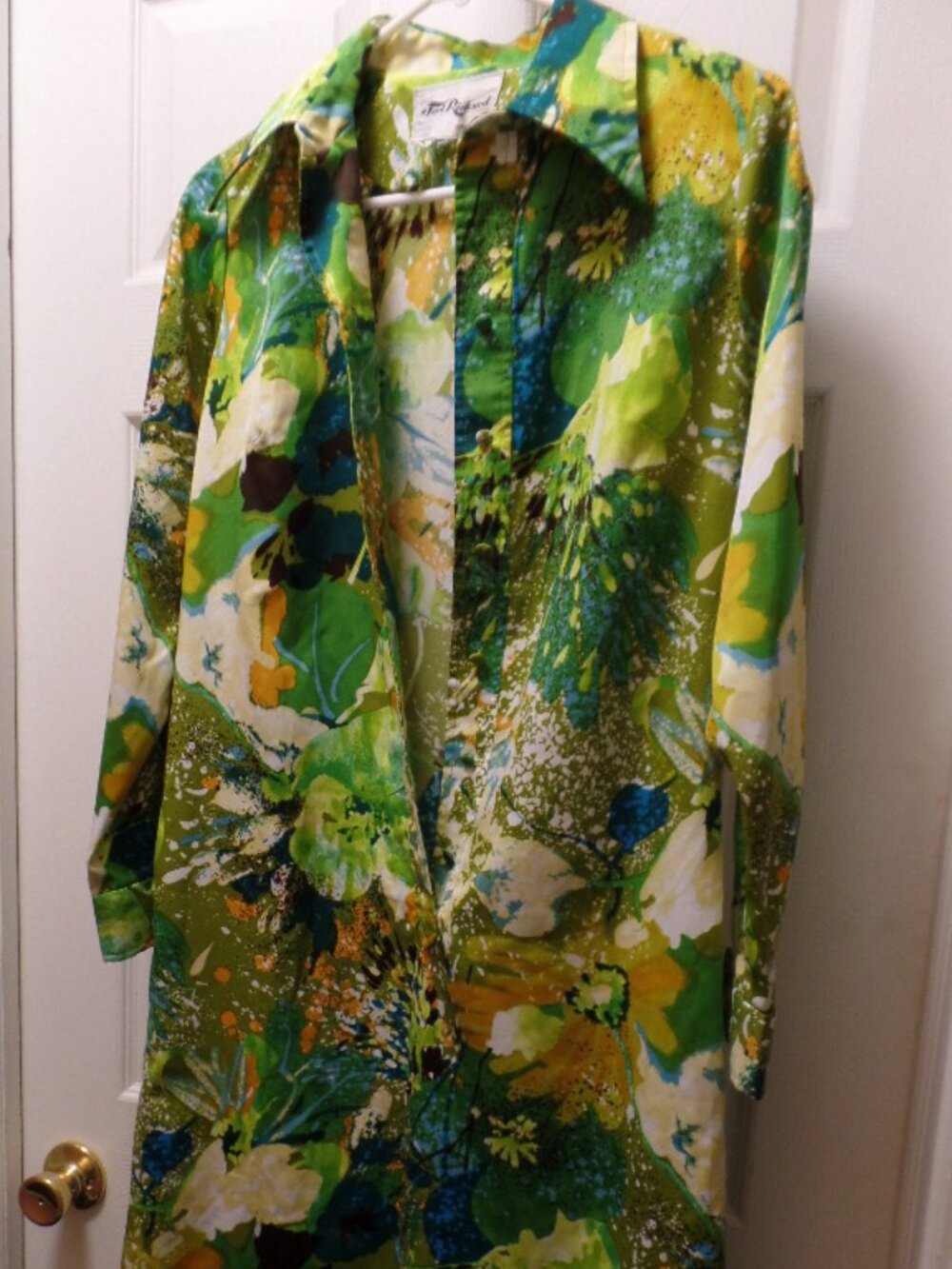 VTG! Tori Richard Honolulu MOD  Long Sleeve Hawaiian GREEN Botanical Shirt Dress